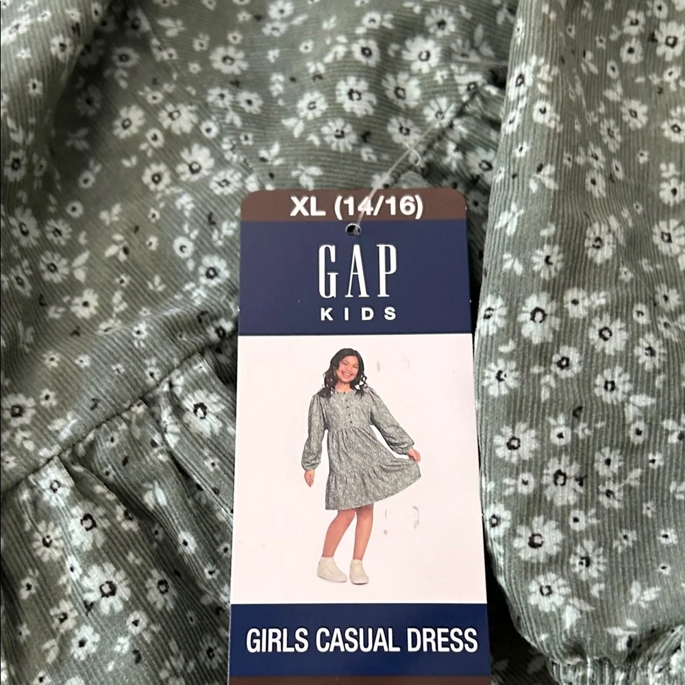 NWT! Gap Kids Girls XL Green & White Floral Long Sleeve Corduroy Dress